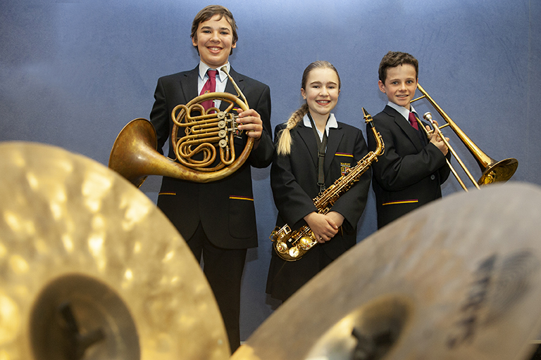 A student music ensemble from Marist Catholic College North Shore gets ready to perform at Sydney Catholic School's first eisteddfod.